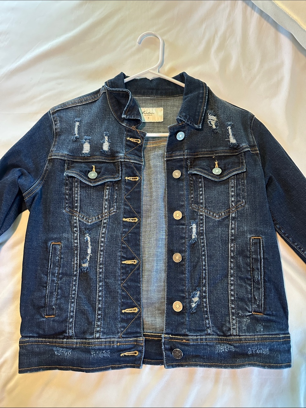 KanCan Dark Blue Distressed Denim Jacket